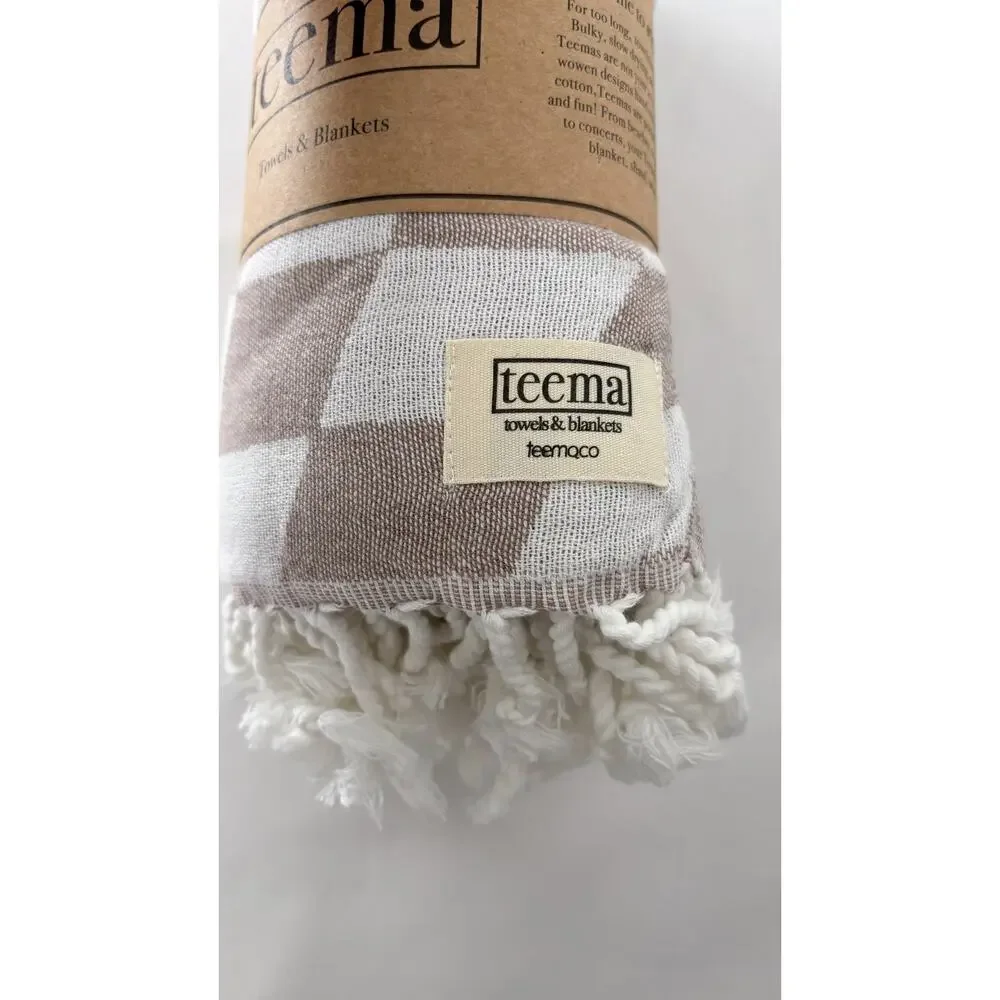 Teema Organic Cotton Tan Checkmate Flat Woven Turkish Towel Bath Sheet New